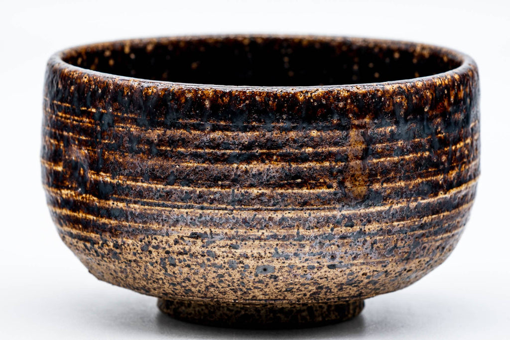 Japanese Matcha Bowl - Brown Speckled Spiraling Earthy Chawan - 300ml