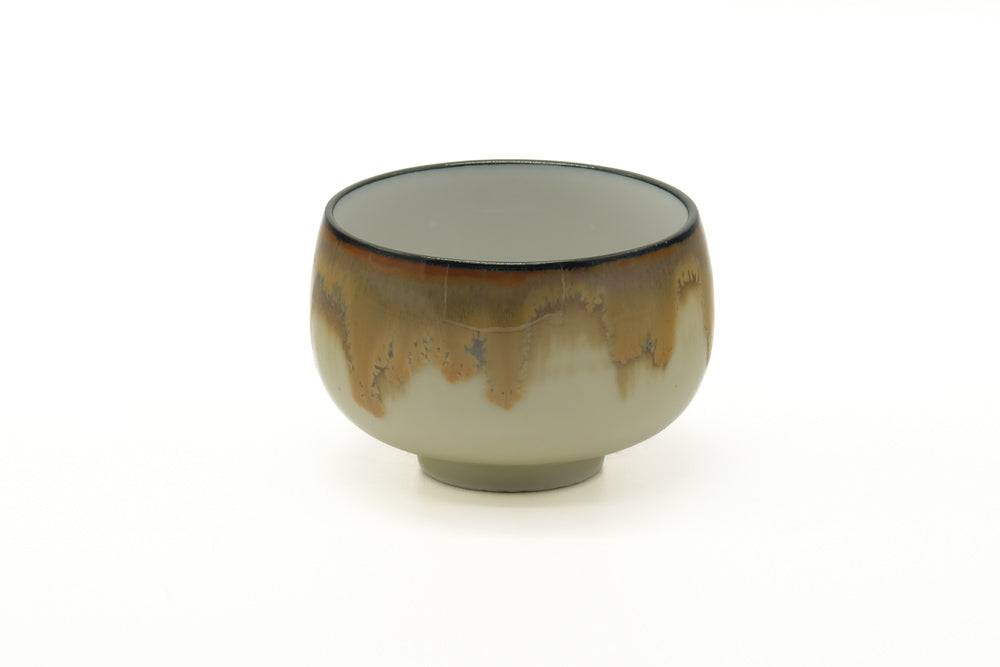 Japanese Teacup - White Yellow Brown Drip-glazed Yunomi - 175ml