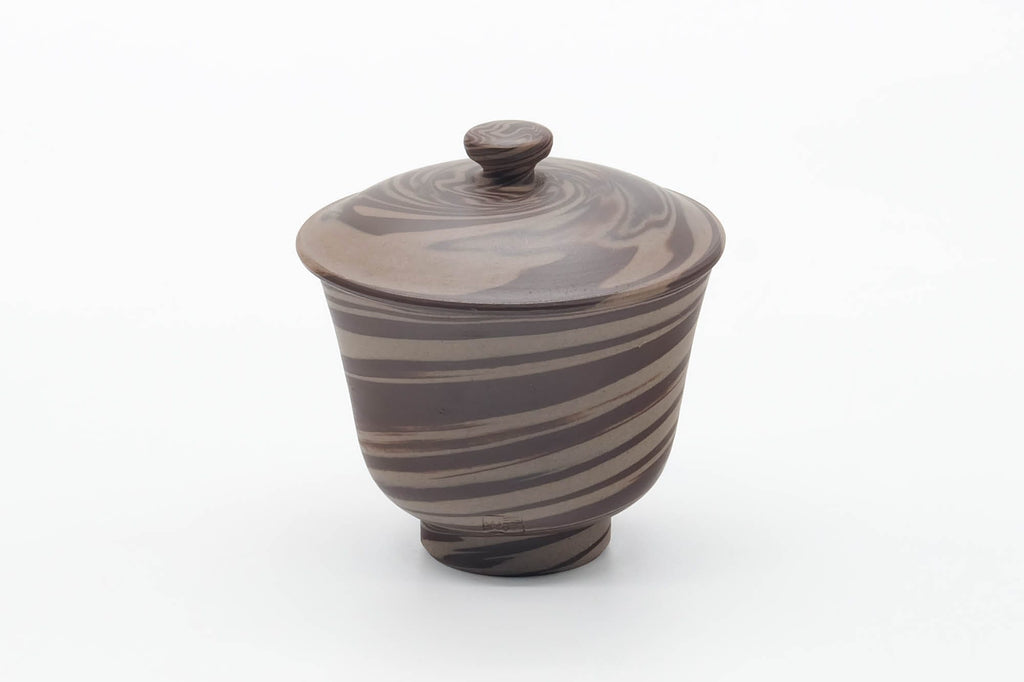 Japanese Teacup - Grey Nerikomi Tokoname Lidded Yunomi - 65ml