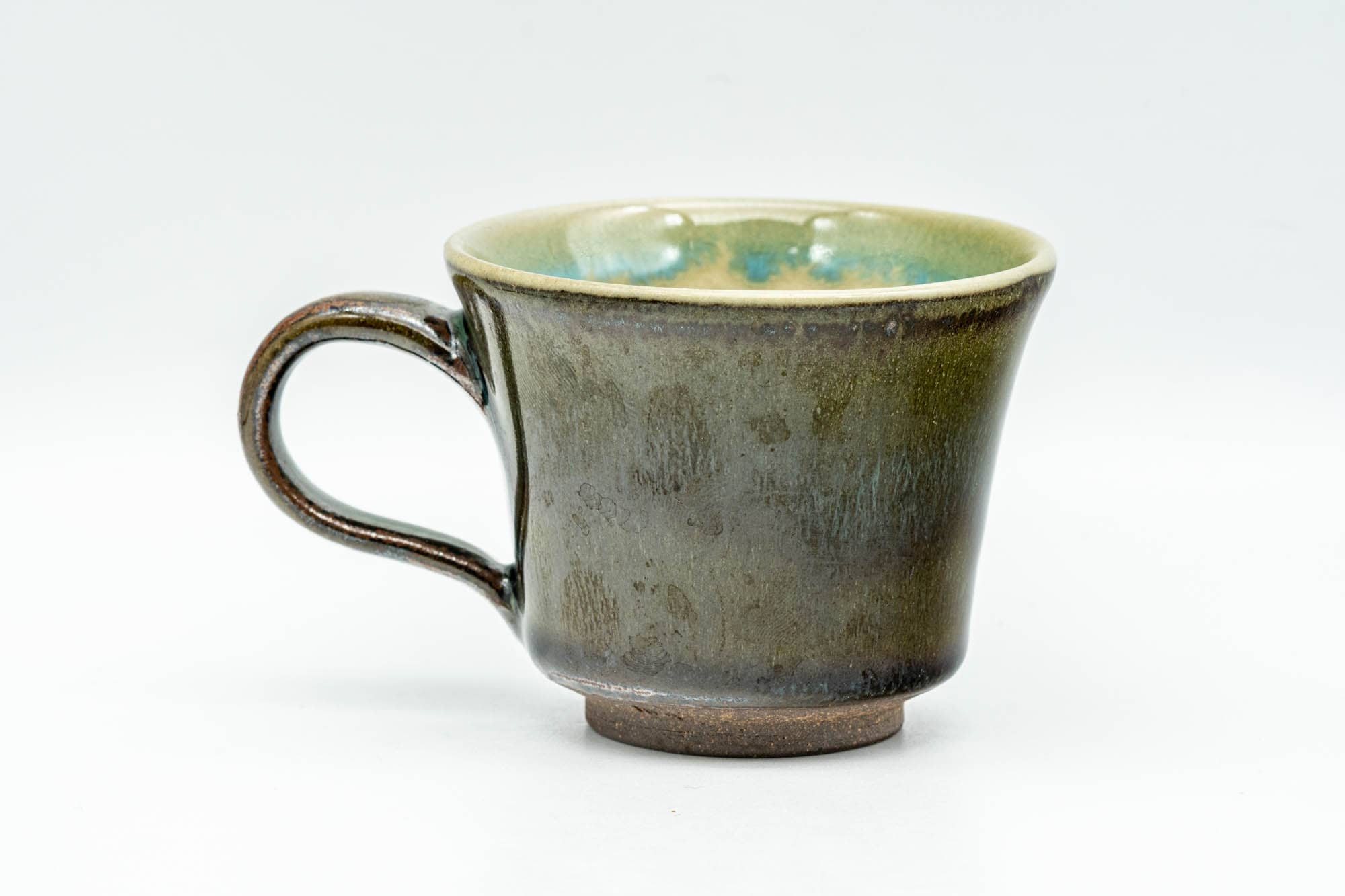 Japanese Teacup - Brown Green Agano-yaki Rear-Handled Ushirode Yunomi - 100ml