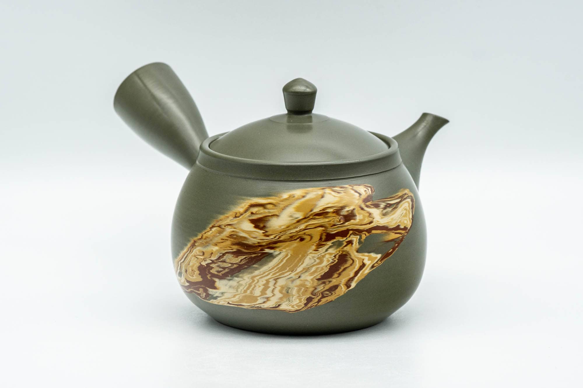 Japanese Kyusu - Gyokko Kiln 玉光 - Green Ryokudei Nerikomi Tokoname-yaki Debeso Teapot - 200ml