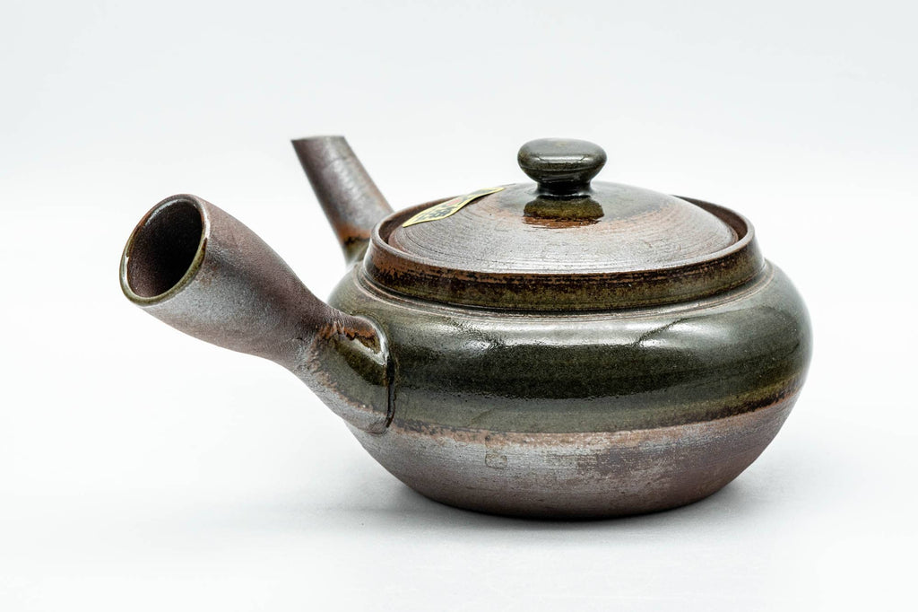 Japanese Kyusu - Green Ash Glazed Banko-yaki Mesh Teapot - 200ml