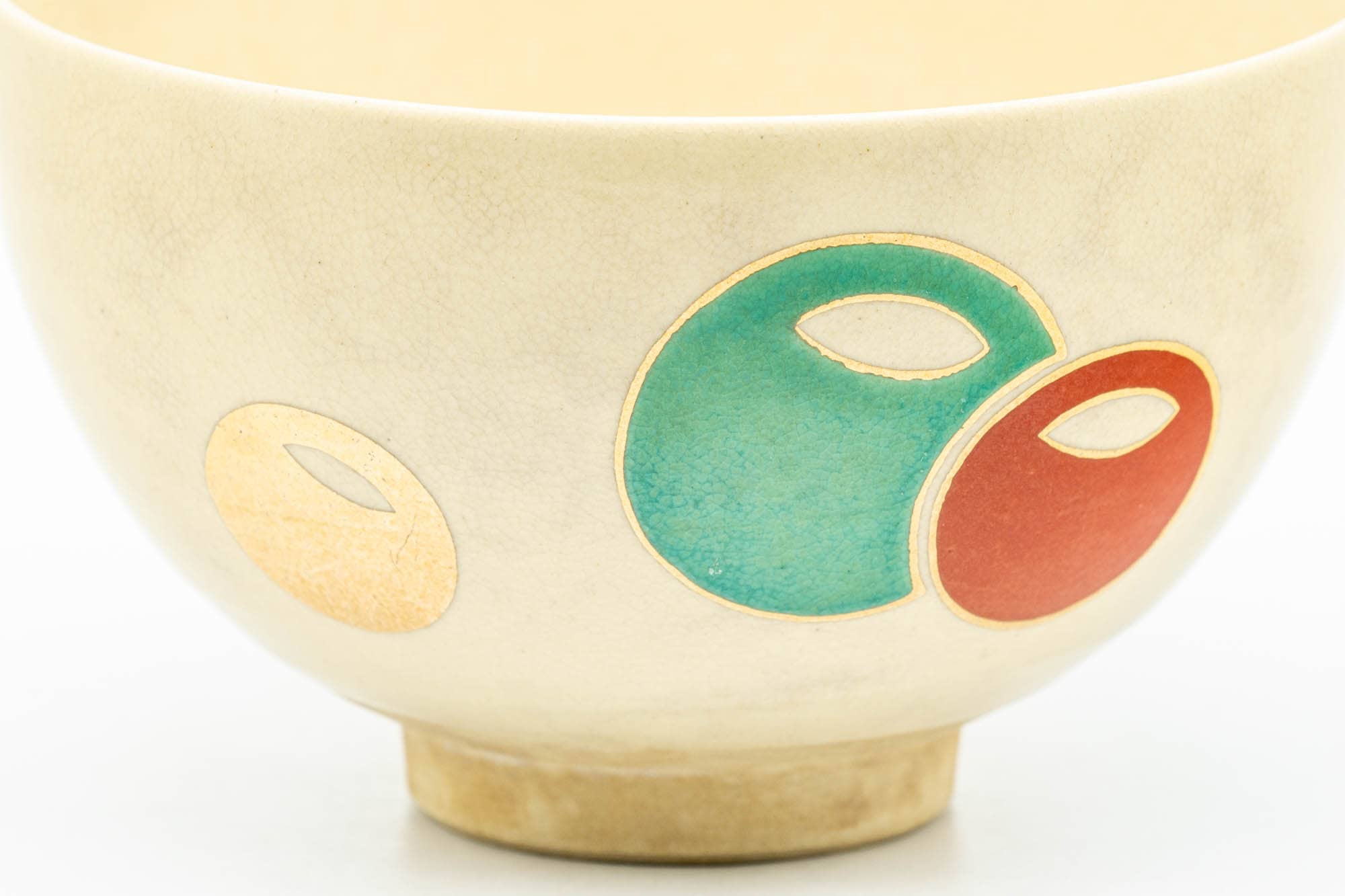 Japanese Matcha Bowl - Beige Colorful Spheres Kyo-yaki Chawan - 300ml