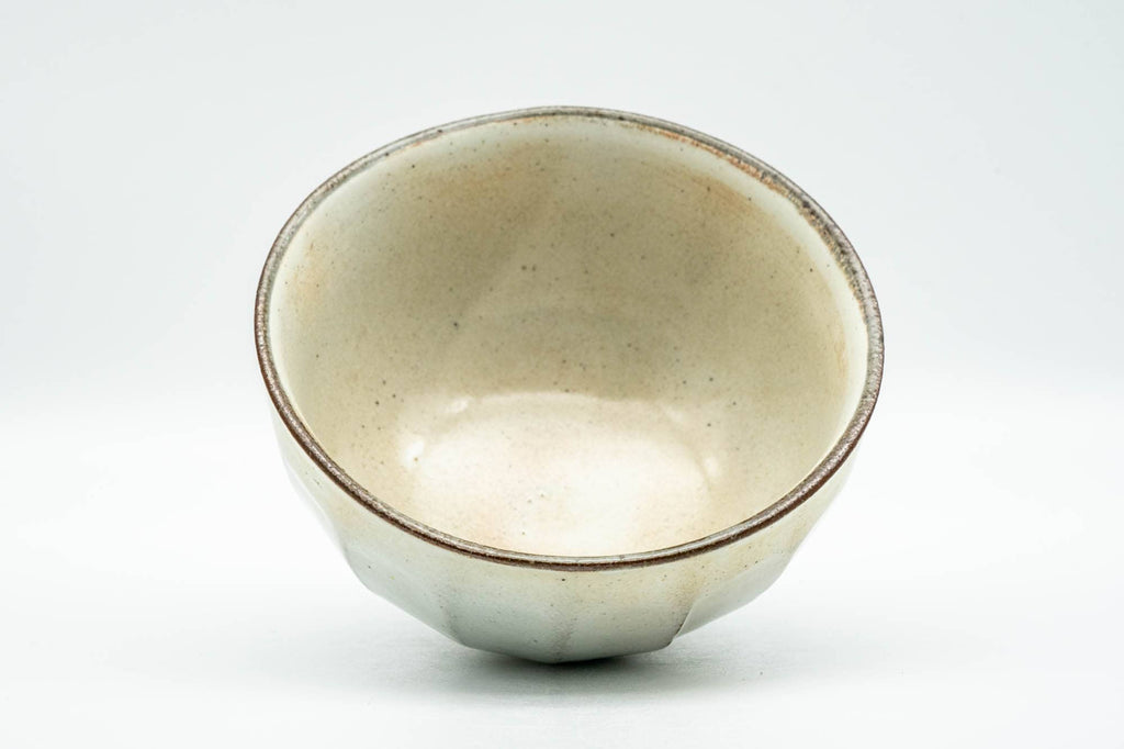 Japanese Matcha Bowl - Milky White Glazed Faceted Chawan - 250ml