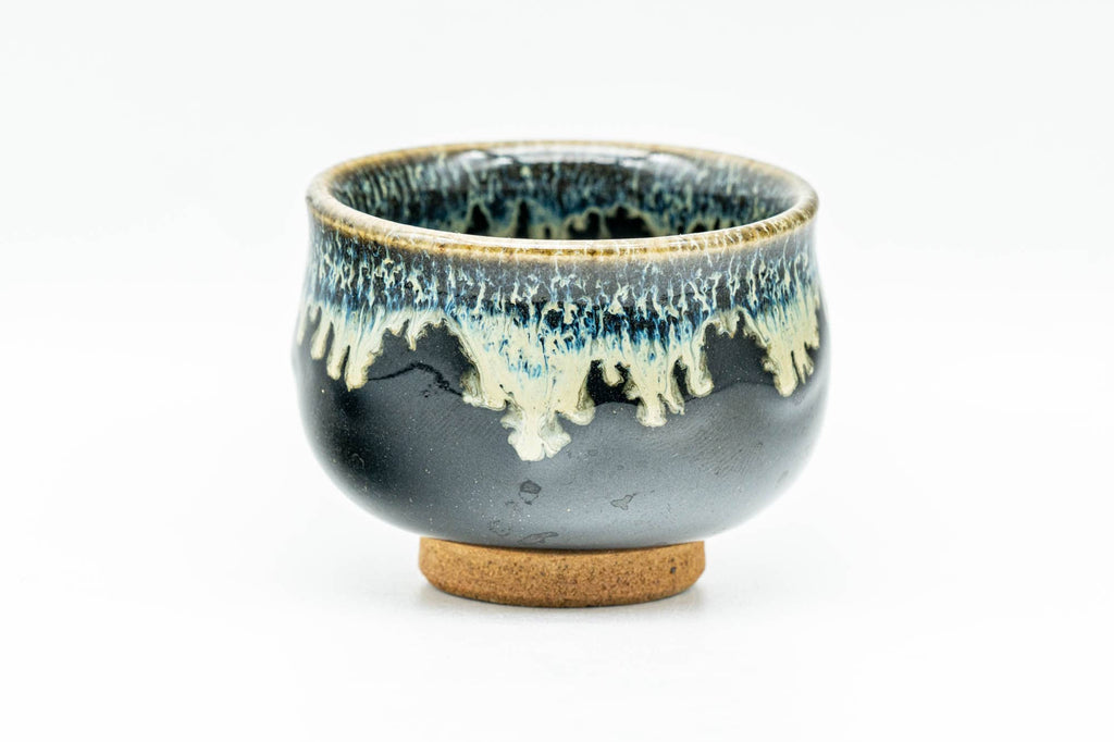 Japanese Teacup - Jet Black Beige Drip-Glazed Guinomi - 40ml