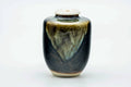 Japanese Chaire - Black Drip-Glazed Katatsuki Seto-yaki Tea Canister with Shifuku