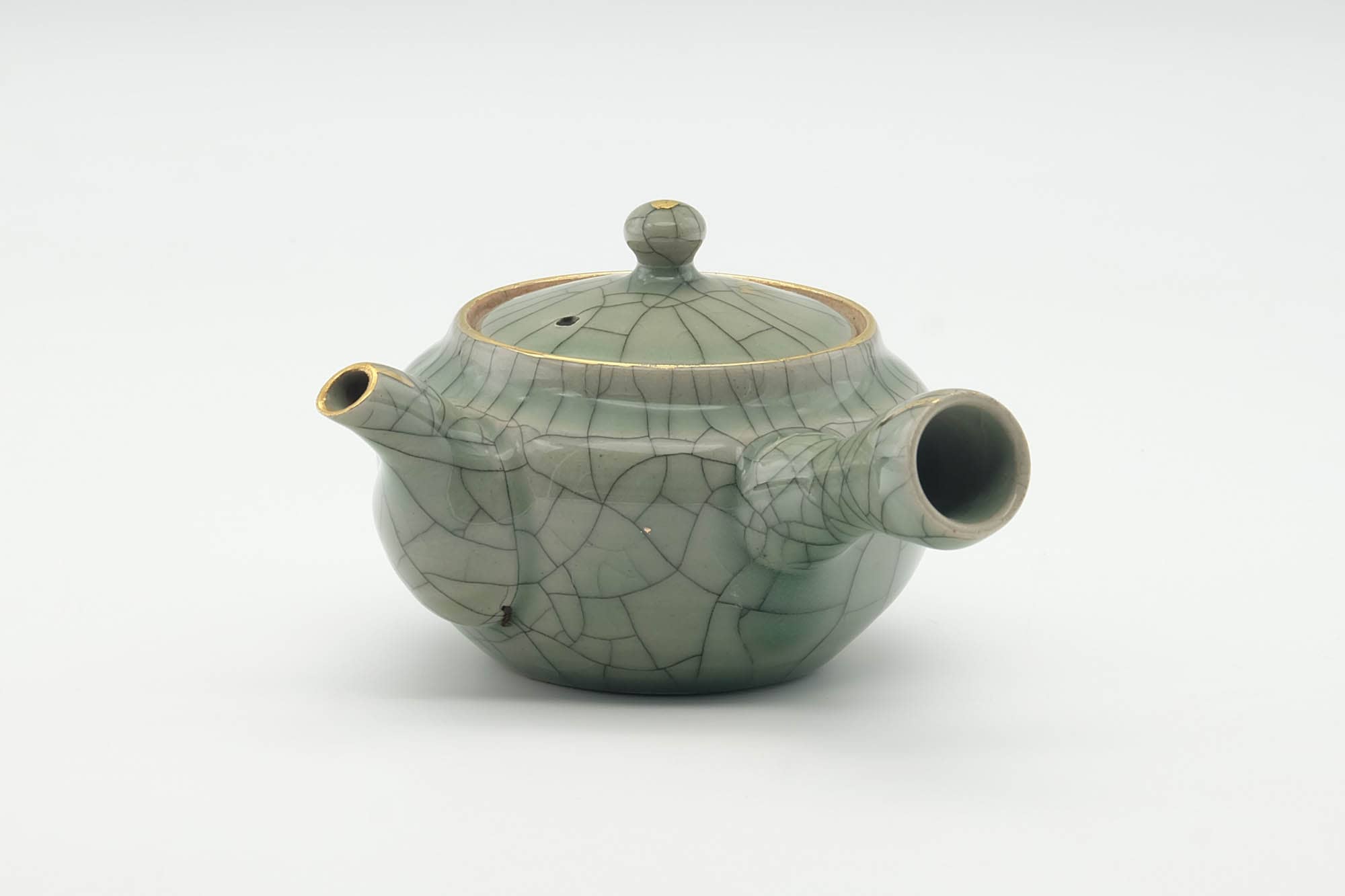 Japanese Kyusu - Golden Horse Green Celadon Glazed Obori Soma-yaki Porcelain Teapot - 200ml