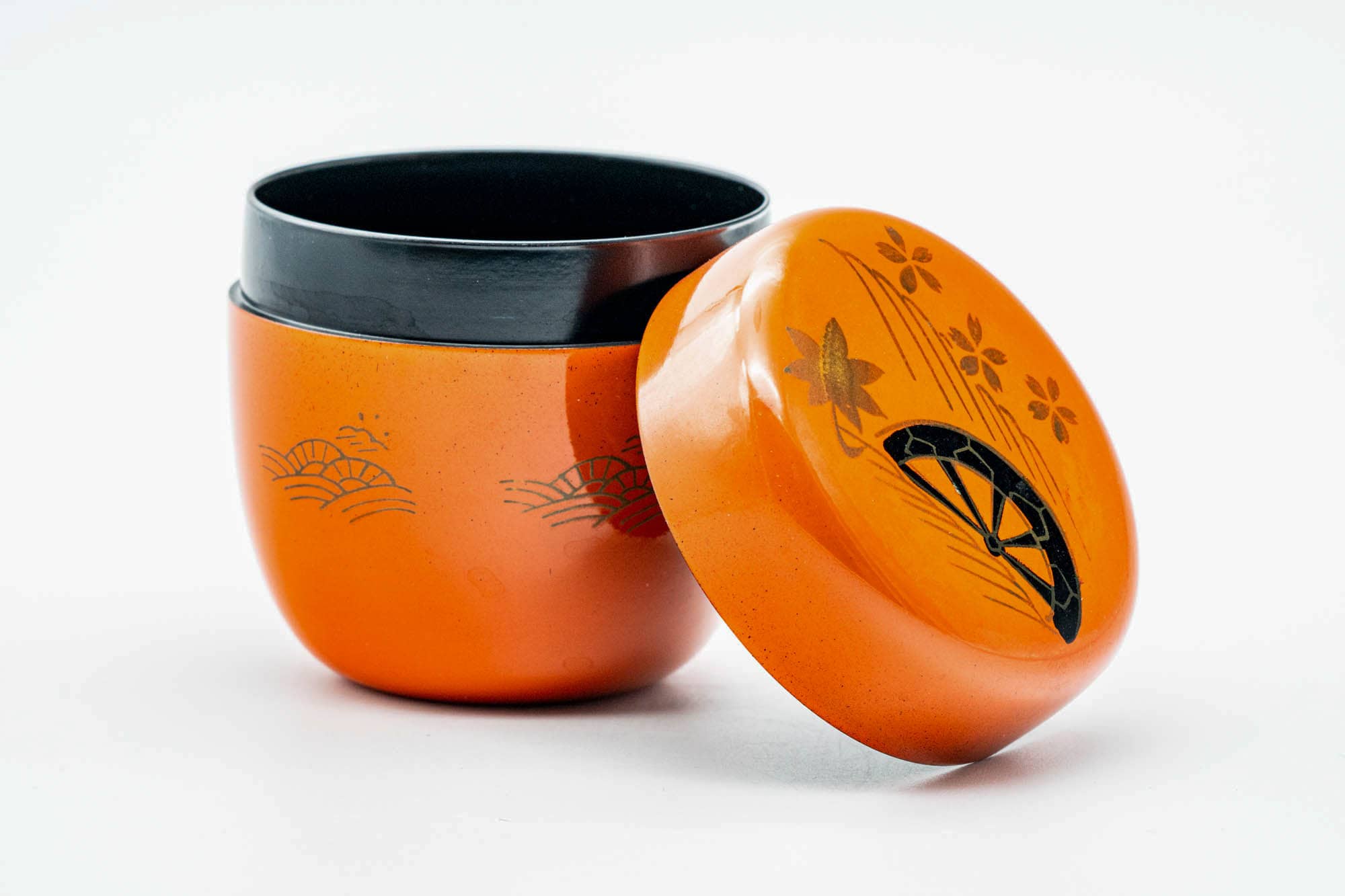 Japanese Natsume - Waterwheel Sakura Orange Lacquered Matcha Tea Caddy - 110ml