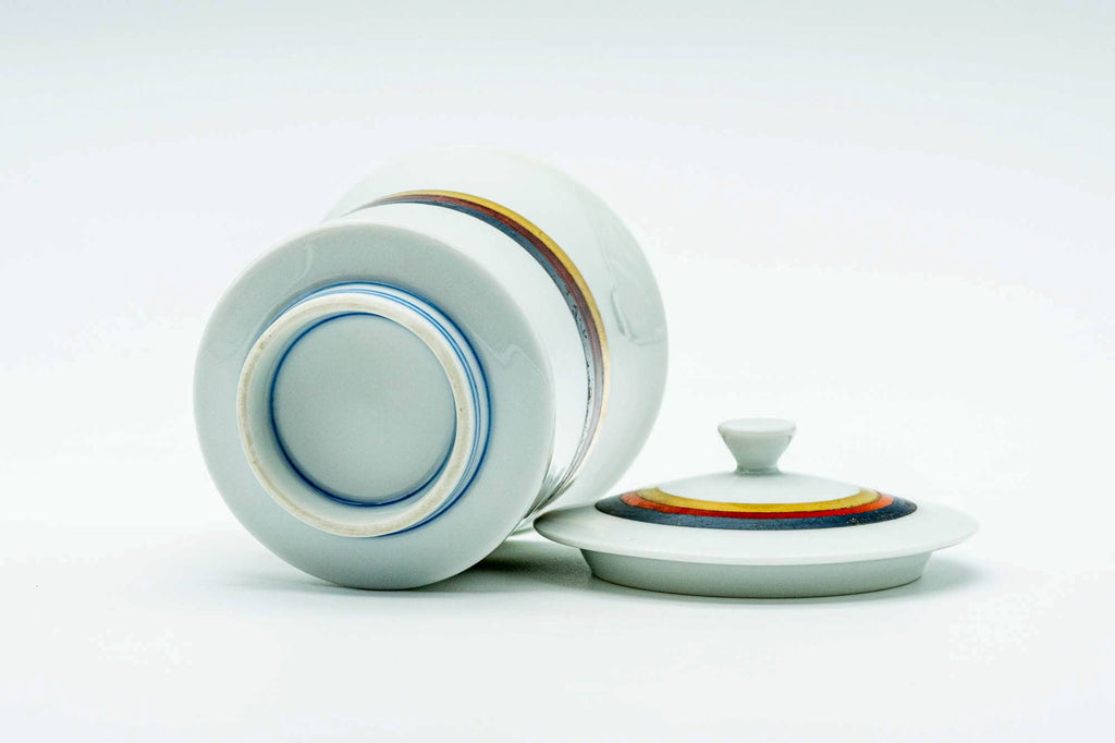 Japanese Teacup - Striped White Porcelain Arita-yaki Lidded Yunomi - 110ml