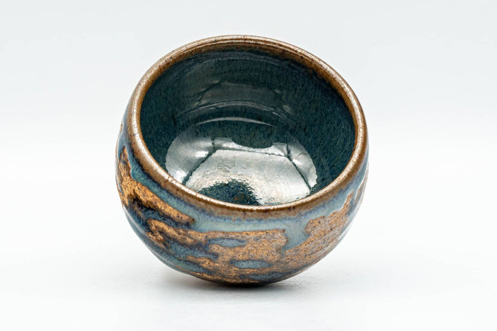 Japanese Teacup - Blue Glazed Orange Stoneware Yunomi - 80ml