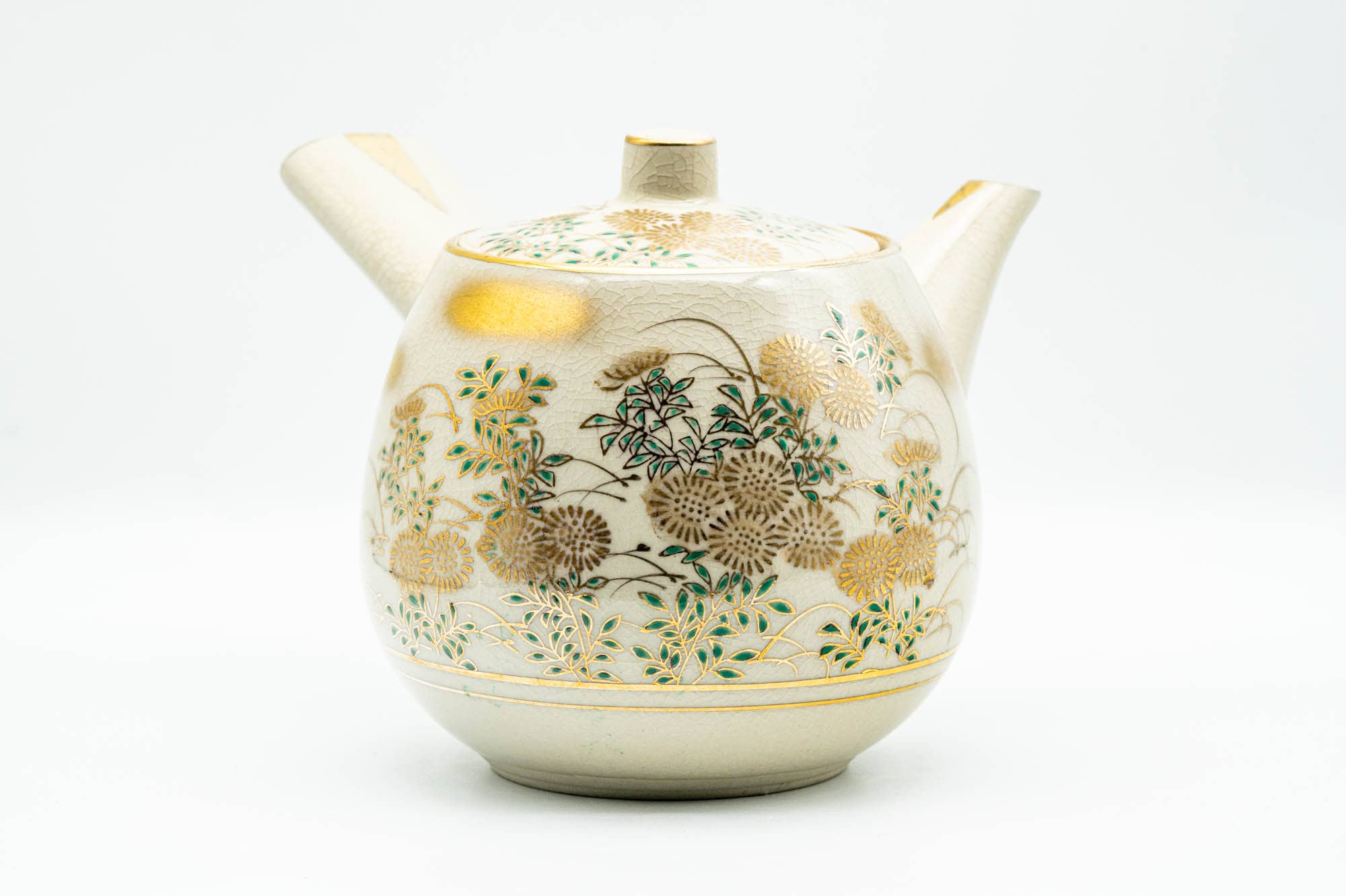 Japanese Kyusu - Large Gold Floral Kutani-yaki Debeso Teapot - 600ml