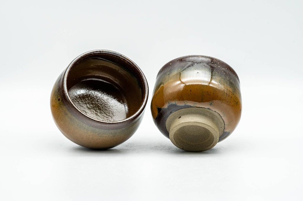 Japanese Teacups - Pair of Brown Drip-Glazed Yunomi - 100ml
