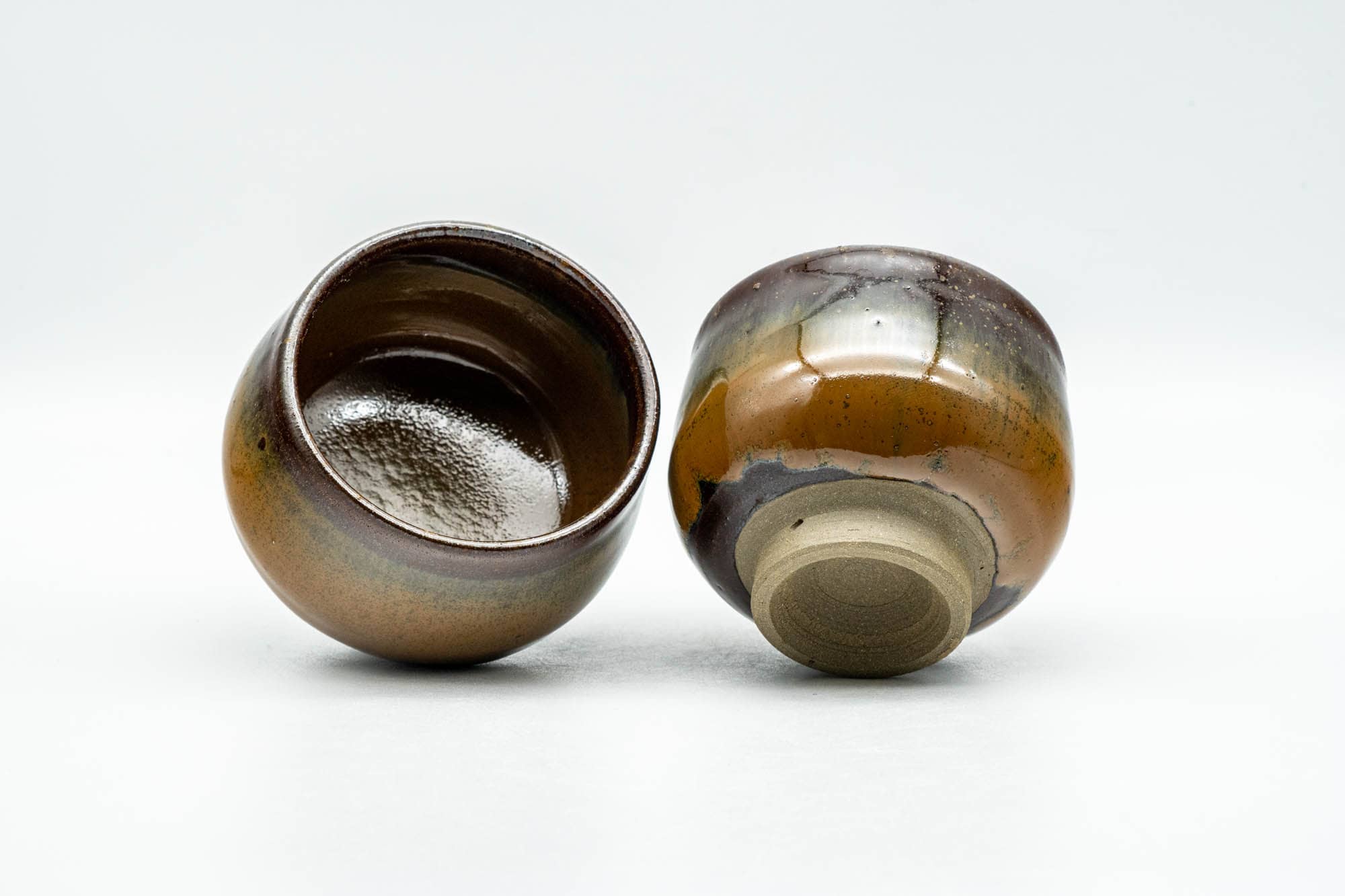 Japanese Teacups - Pair of Brown Drip-Glazed Yunomi - 100ml