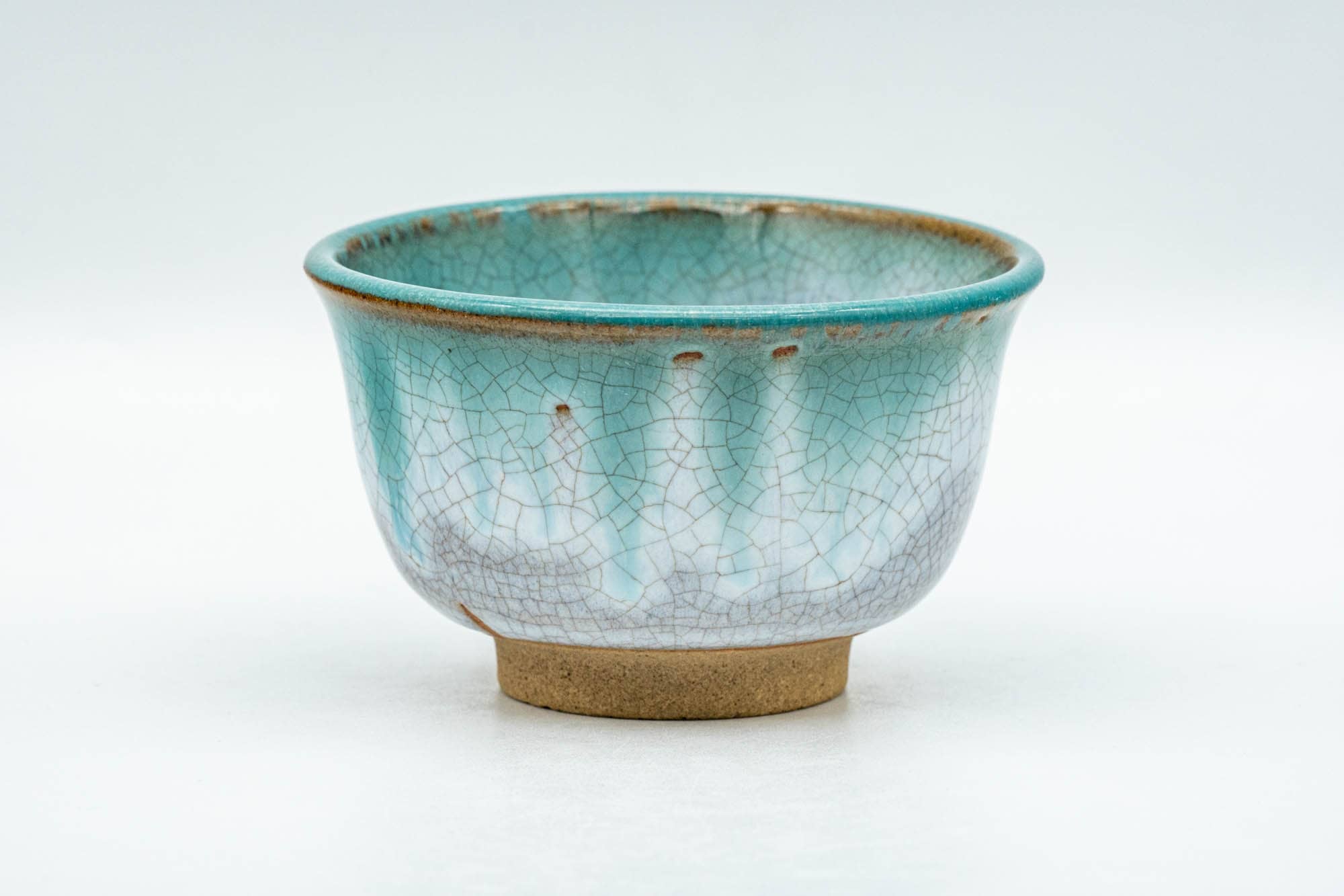Japanese Teacups - Pair of White Green Drip-Glazed Agano-yaki Yunomi - 100ml