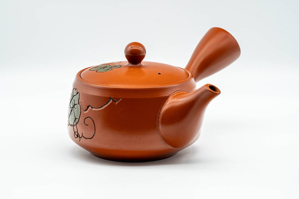 Japanese Kyusu - Grapevine Engraved Tokoname-yaki Obi-ami 360 Mesh Teapot - 370ml