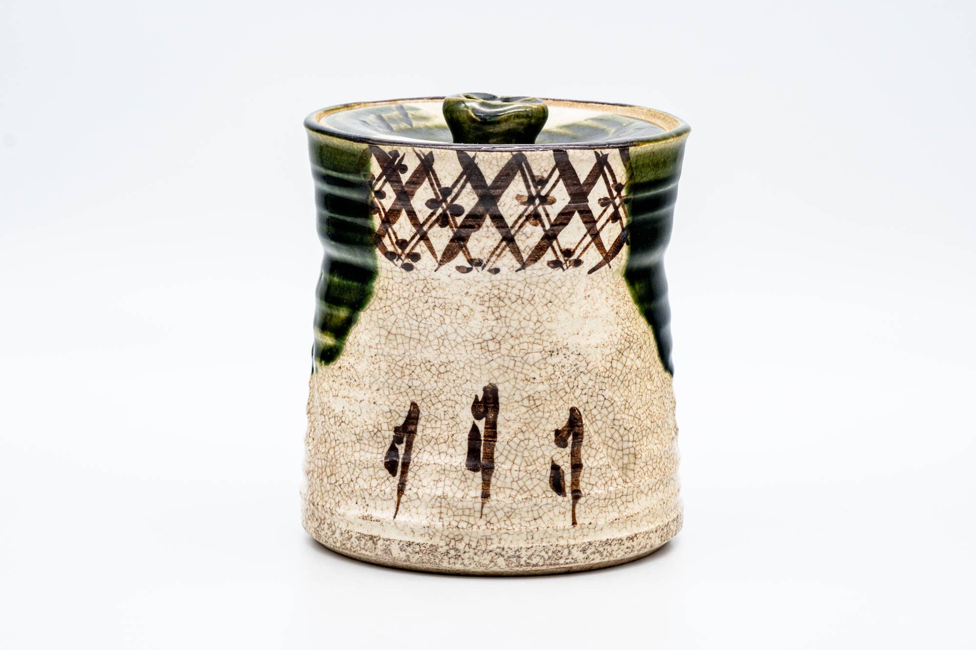 Japanese Mizusashi - Abstract Geometric Green Drip-Glazed Oribe-yaki Water Container - 1000ml