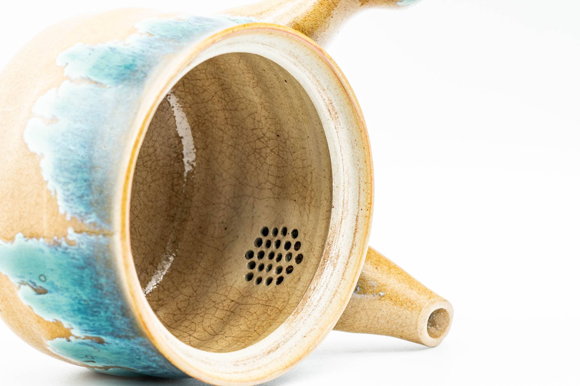 Japanese Tea Set - Agano-yaki Blue Drip-Glazed Do-ake Kyusu Teapot with 2 Yunomi Teacups