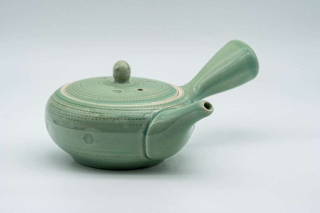 Japanese Kyusu - Mint Green Hiramaru-gata Obi-ami Teapot - 220ml