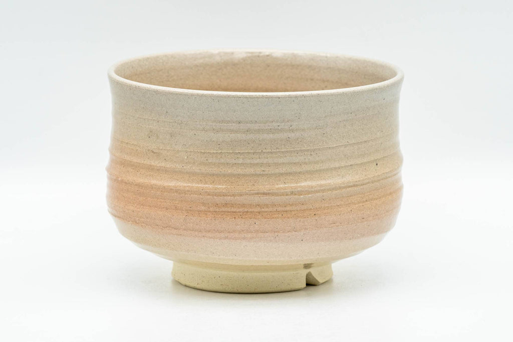 Japanese Tea Ceremony Set - Beige Pink Glazed Groovy Kyo-yaki Chawan and Kensui