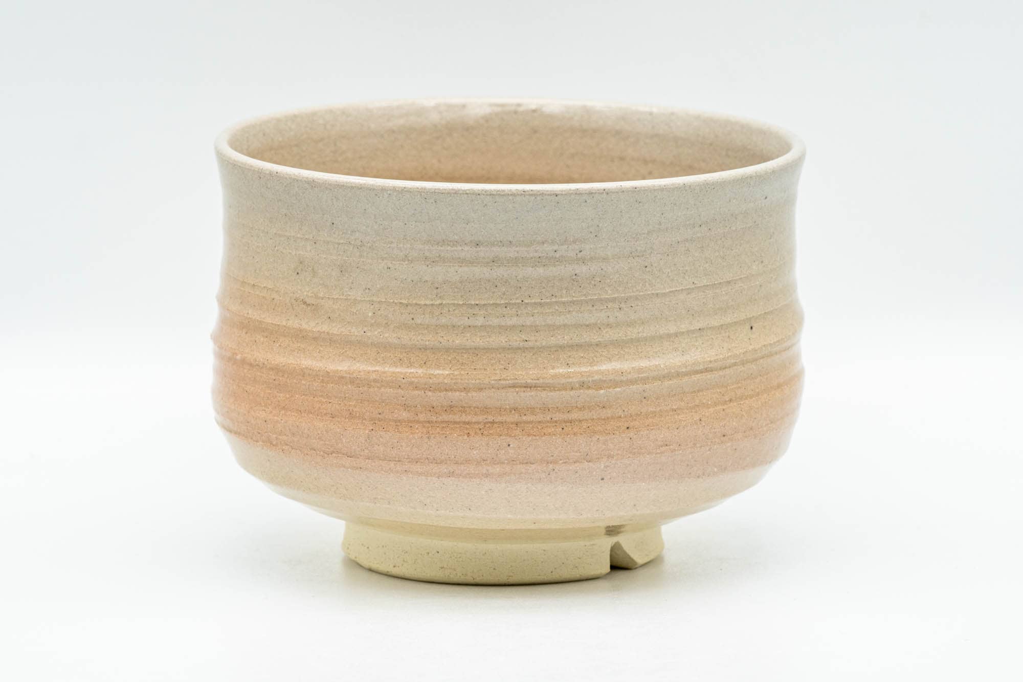 Japanese Tea Ceremony Set - Beige Pink Glazed Groovy Kyo-yaki Chawan and Kensui