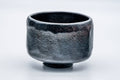 Japanese Matcha Bowl - 手 Glossy Black Herame Kuro-Raku Chawan - 300ml