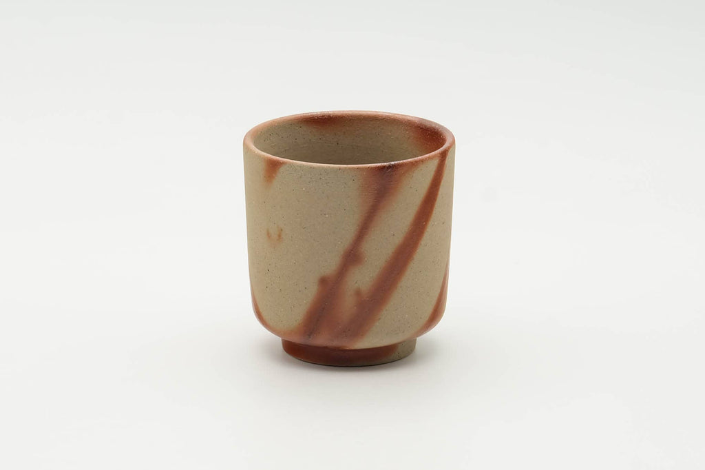 Japanese Teacup - Beige Orange Hidasuki Rice Straw Bizen-yaki Yunomi - 90ml