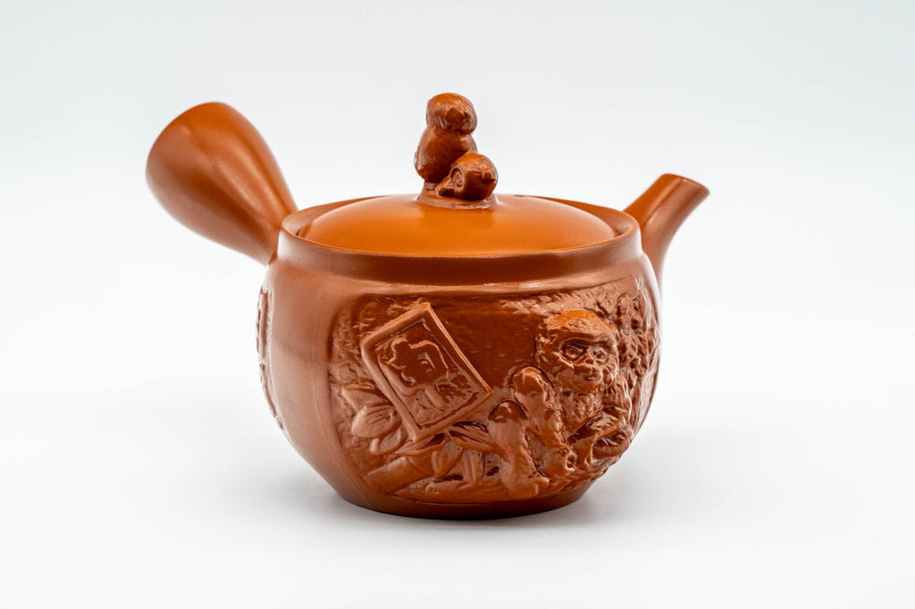 Japanese Kyusu - Monkeys and Leaves Tokoname-yaki Mesh Filter Teapot - 400ml