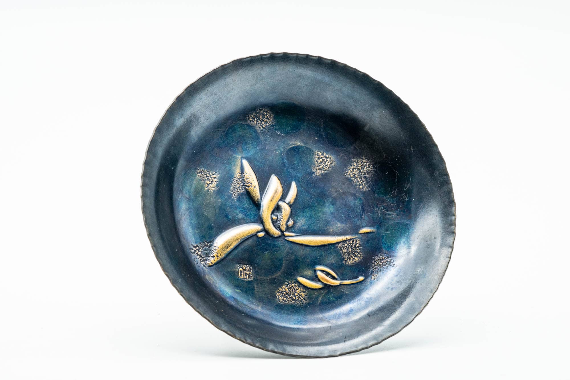 Japanese Chataku - Pair of Floral Blue Metal Tea Saucers