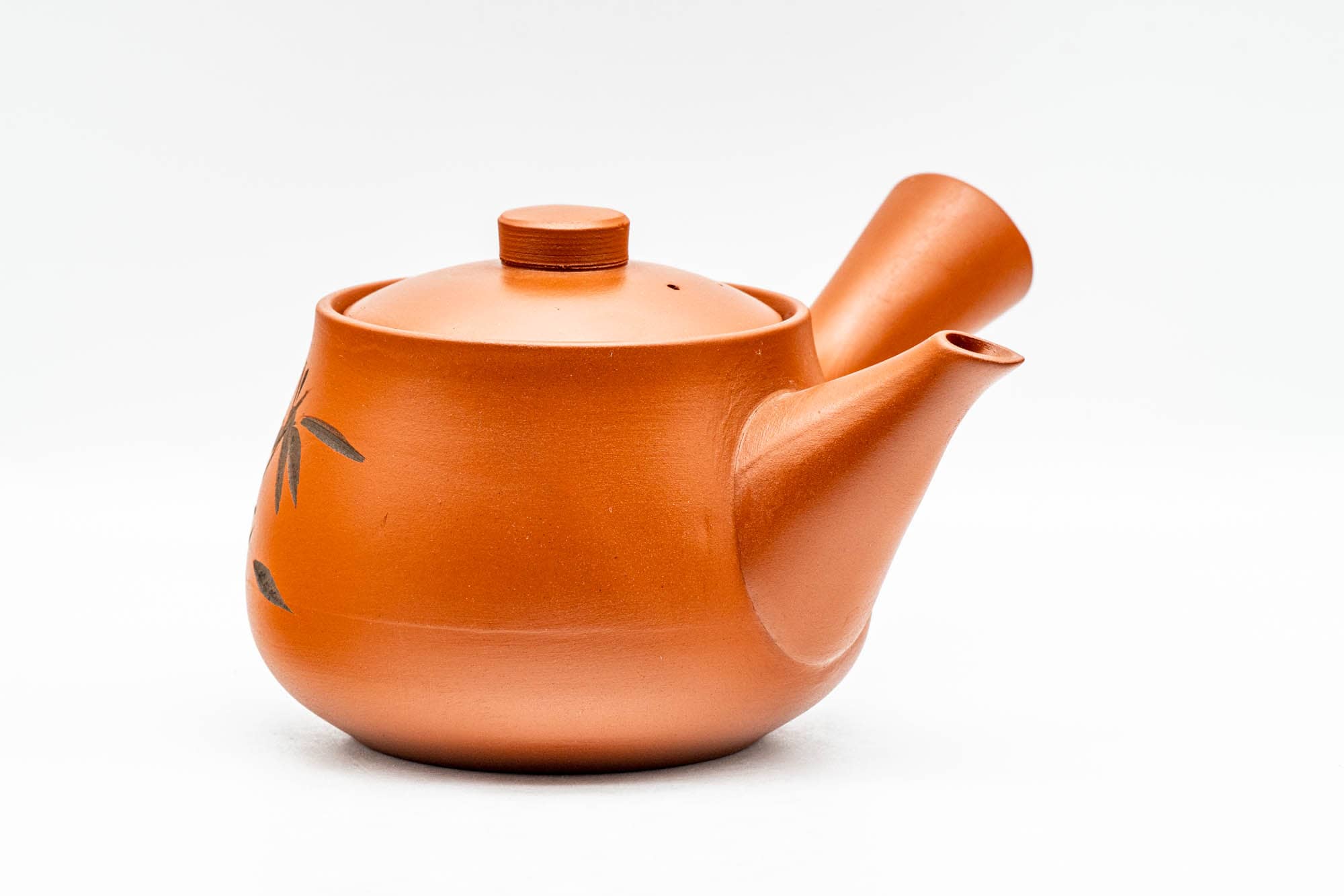 Japanese Kyusu - Bamboo Engraved Red Shudei Tokoname-yaki Ceramic Filter Teapot - 315ml