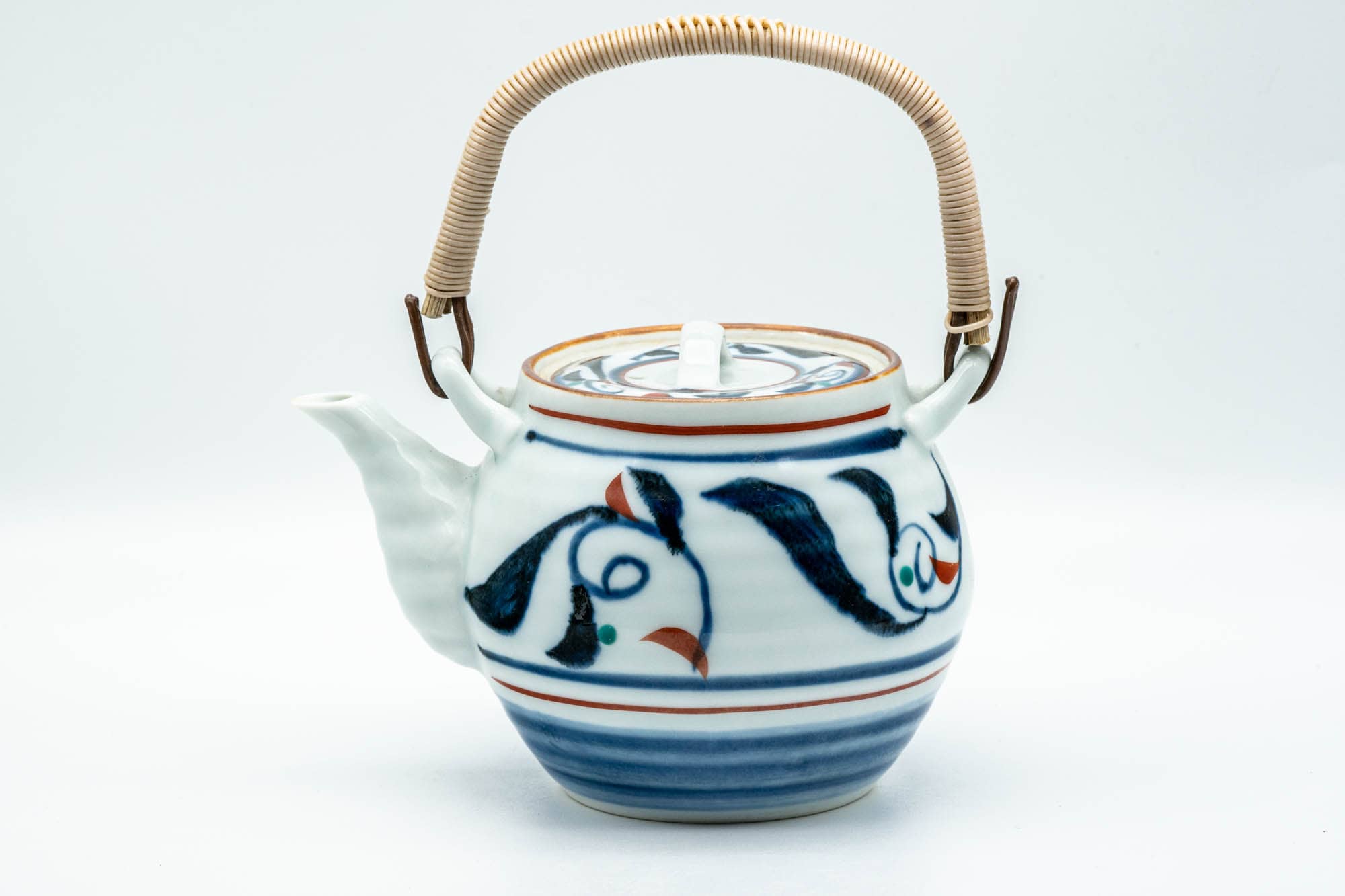 Japanese Dobin - Blue Floral White Porcelain Arita-yaki Debeso Teapot - 400ml