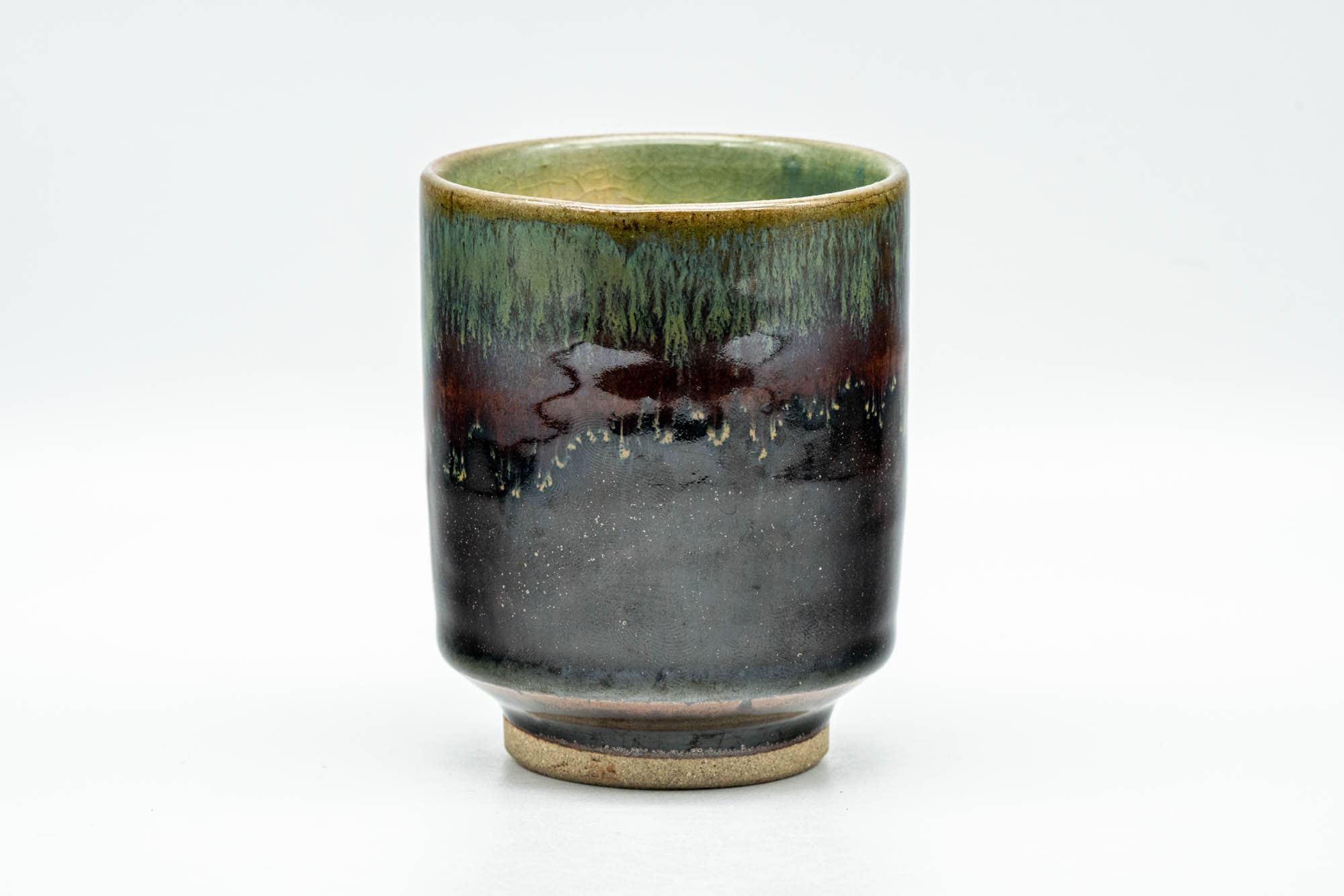 Japanese Teacup - Black Green Drip-Glazed Yunomi - 150ml