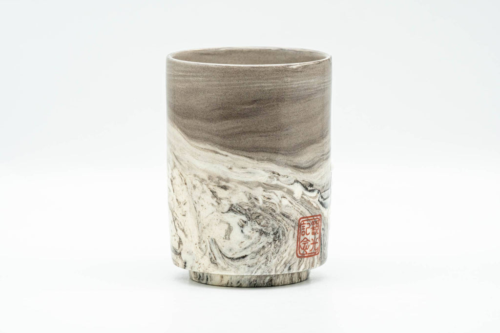 Japanese Teacup - Grey Marbled Kanji Tsutsu-gata Yunomi - 150ml