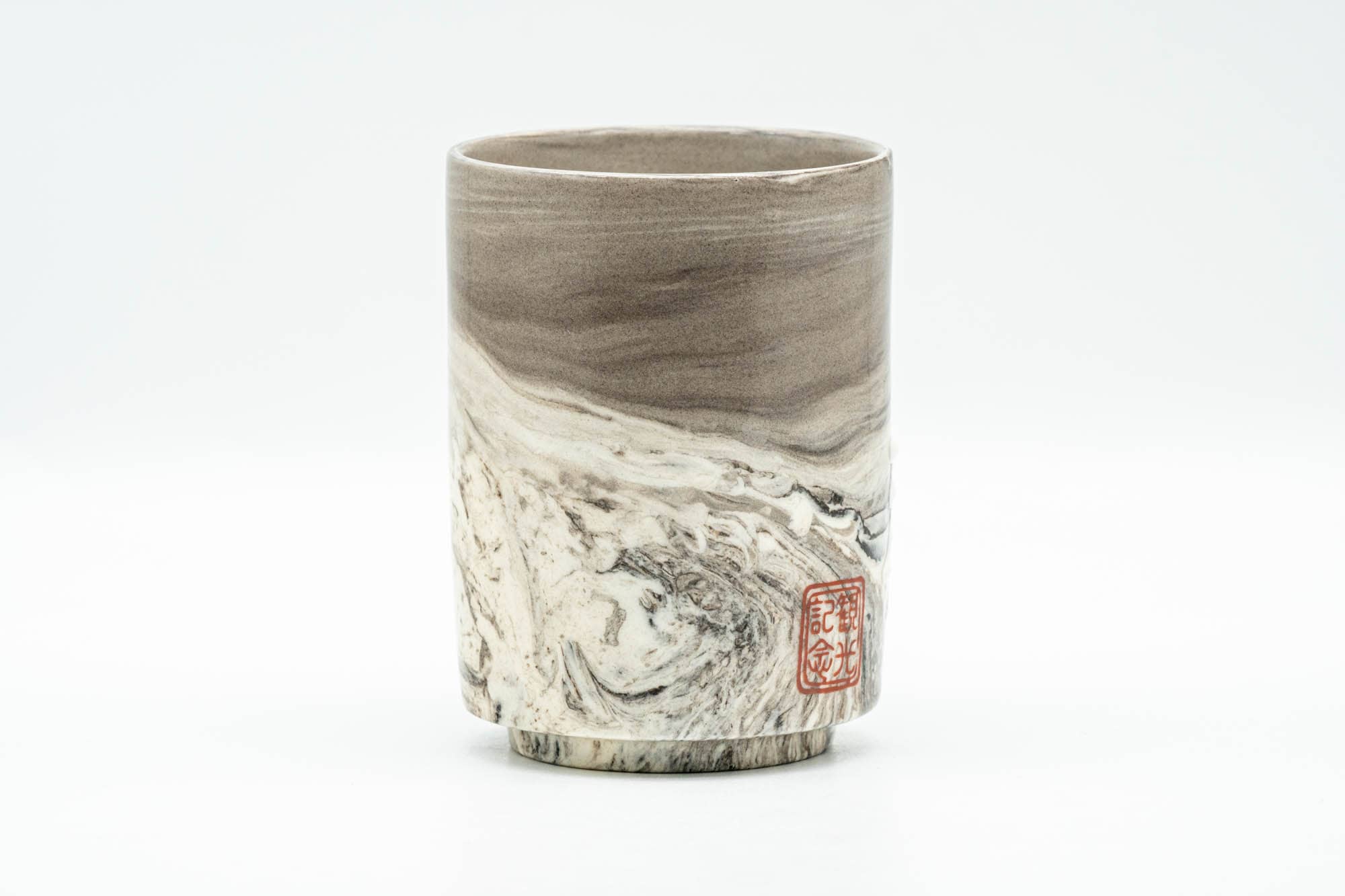 Japanese Teacup - Grey Marbled Kanji Tsutsu-gata Yunomi - 150ml
