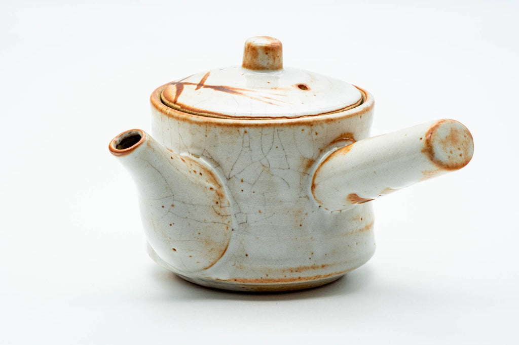 Japanese Tea Set - Orange Shino Glazed Mino-yaki Kyusu Teapot with Two Yunomi Teacups