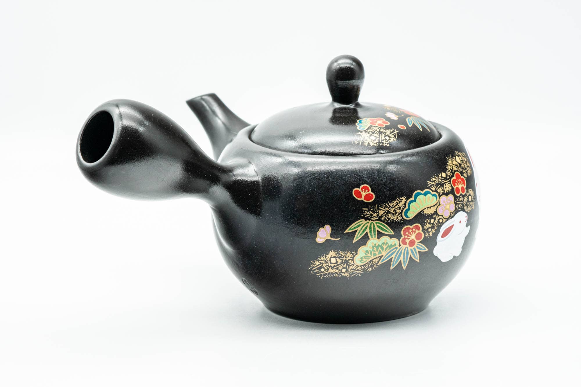 Japanese Kyusu - Bunny Rabbits and Flowers Kokudei Tokoname-yaki Teapot - 320ml