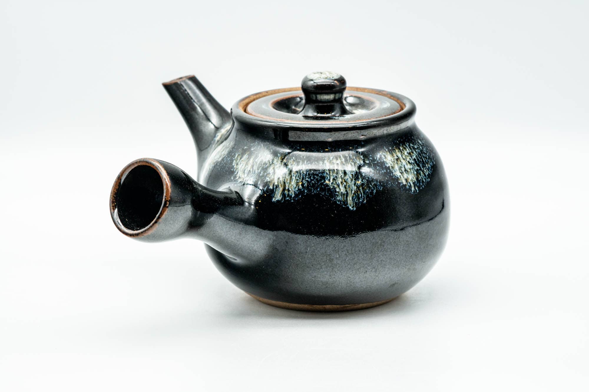 Japanese Kyusu - Jet Black Hare's Fur Drip-Glazed Do-ake Ceramic Filter Teapot - 340ml