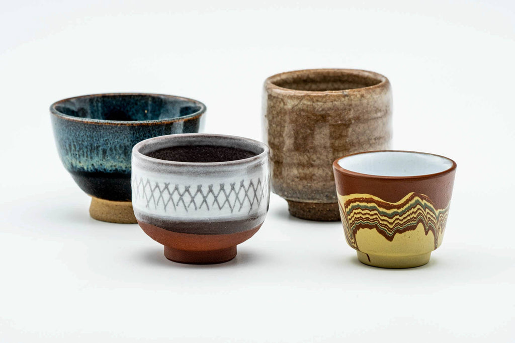 Japanese Teacups - Set of 4 Uniquely Glazed Guinomi - 50ml
