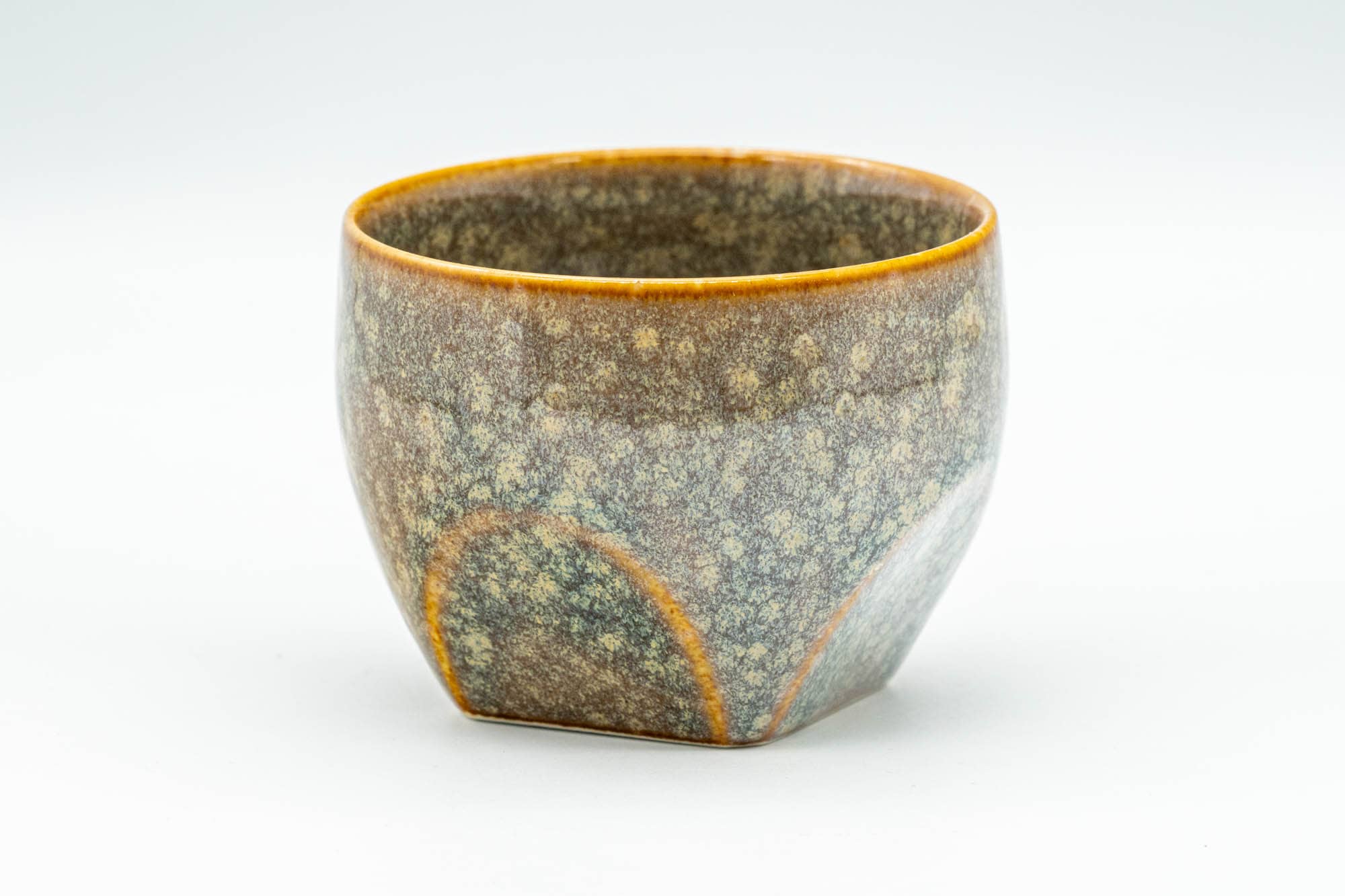 Japanese Teacup - Green Glazed Geometric-shaped Yunomi - 100ml