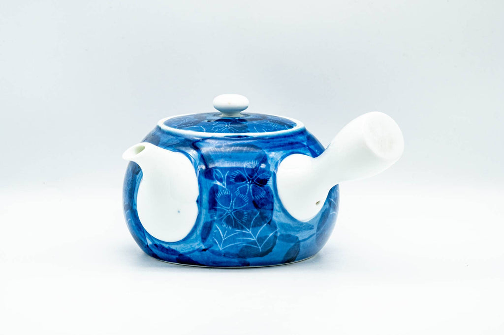 Japanese Kyusu - Blue Floral Porcelain Arita-yaki Debeso Teapot - 350ml