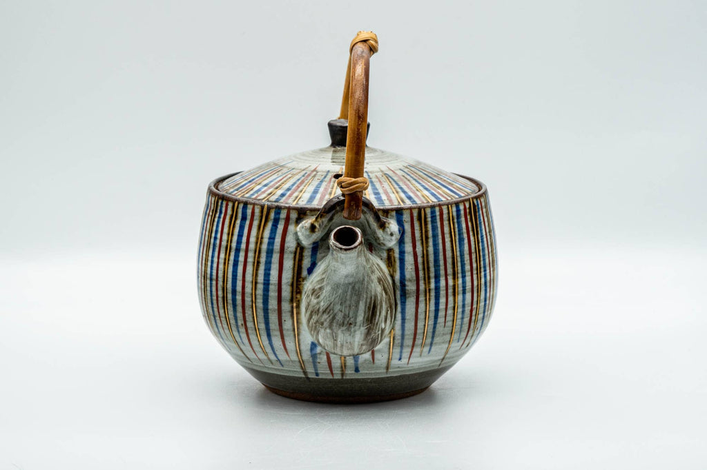Japanese Dobin - Large Striped Ceramic Debeso Filter Top-Handled Teapot - 700ml