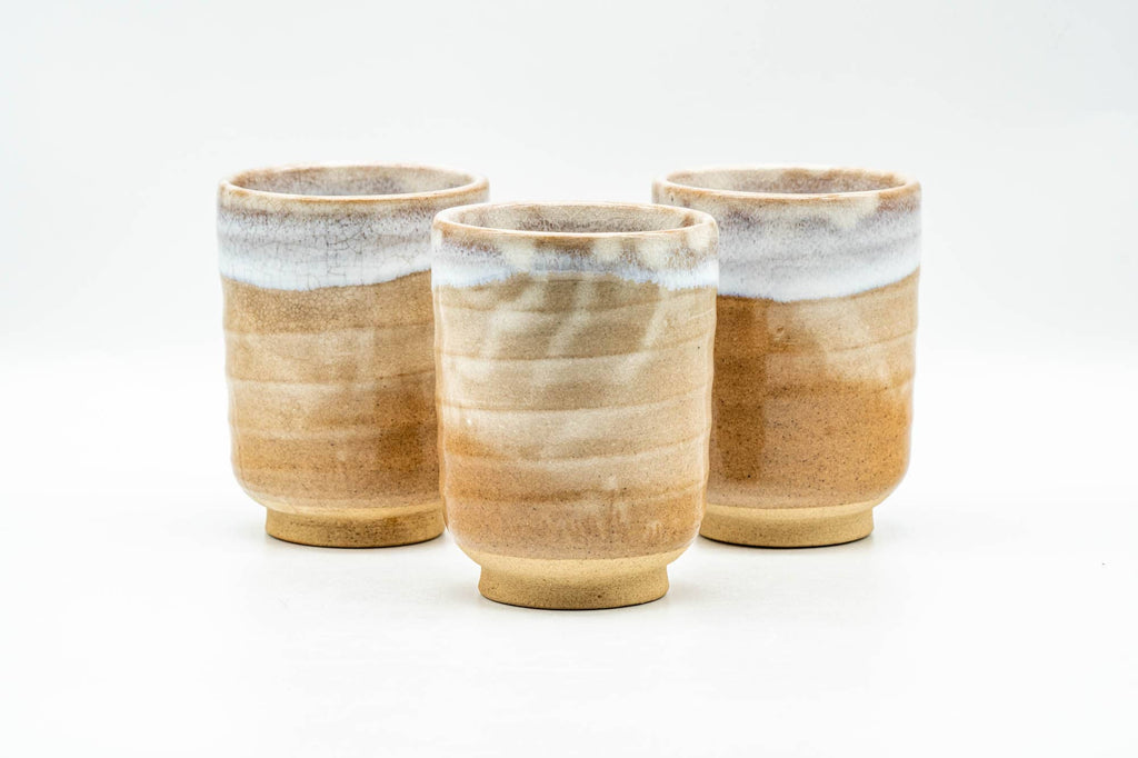 Japanese Teacups - Set of 3 Beige Milky White Hagi-yaki Yunomi - 125ml