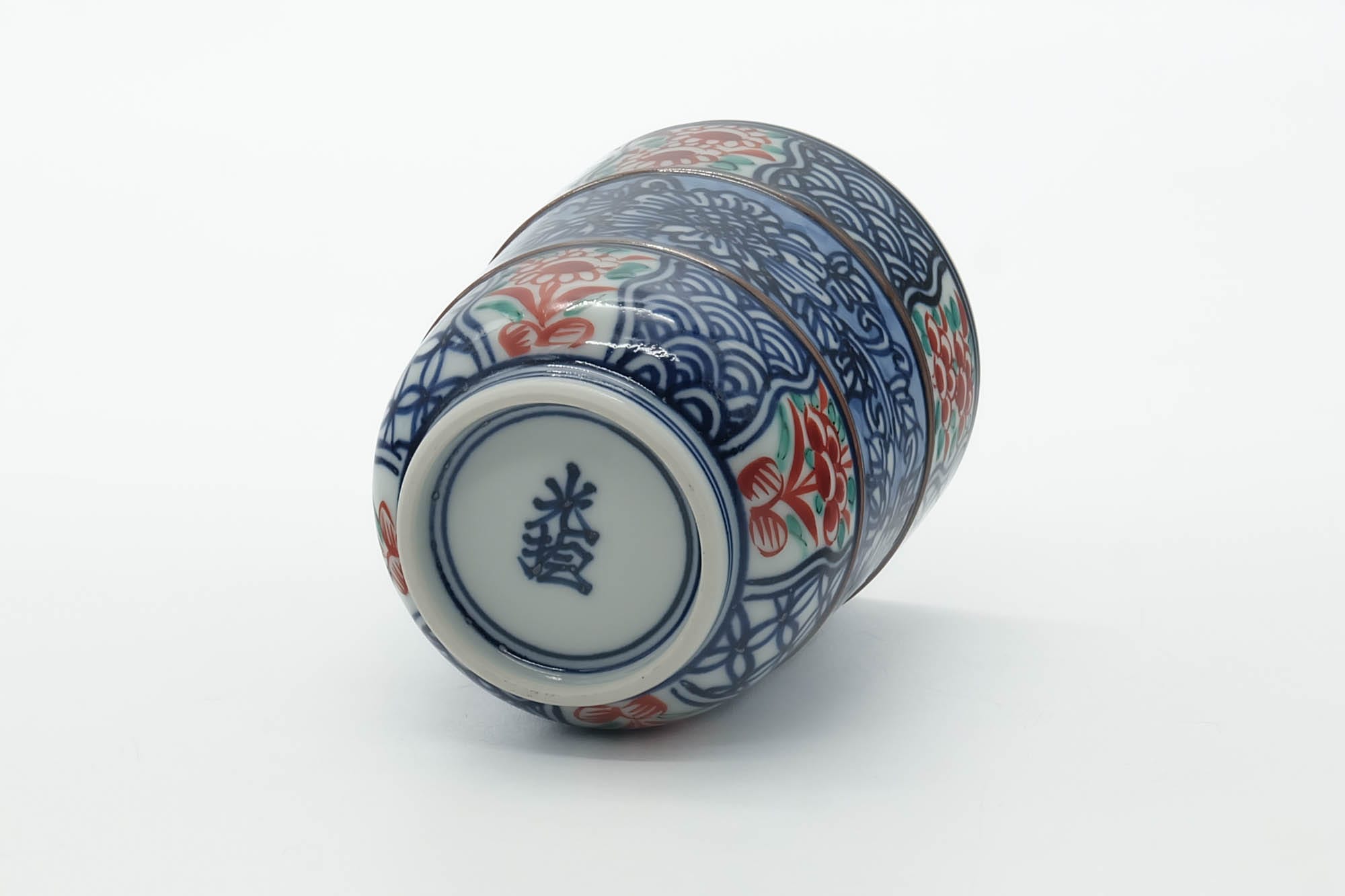 Japanese Teacup - Blue Floral Geometric Arita-yaki Yunomi - 245ml