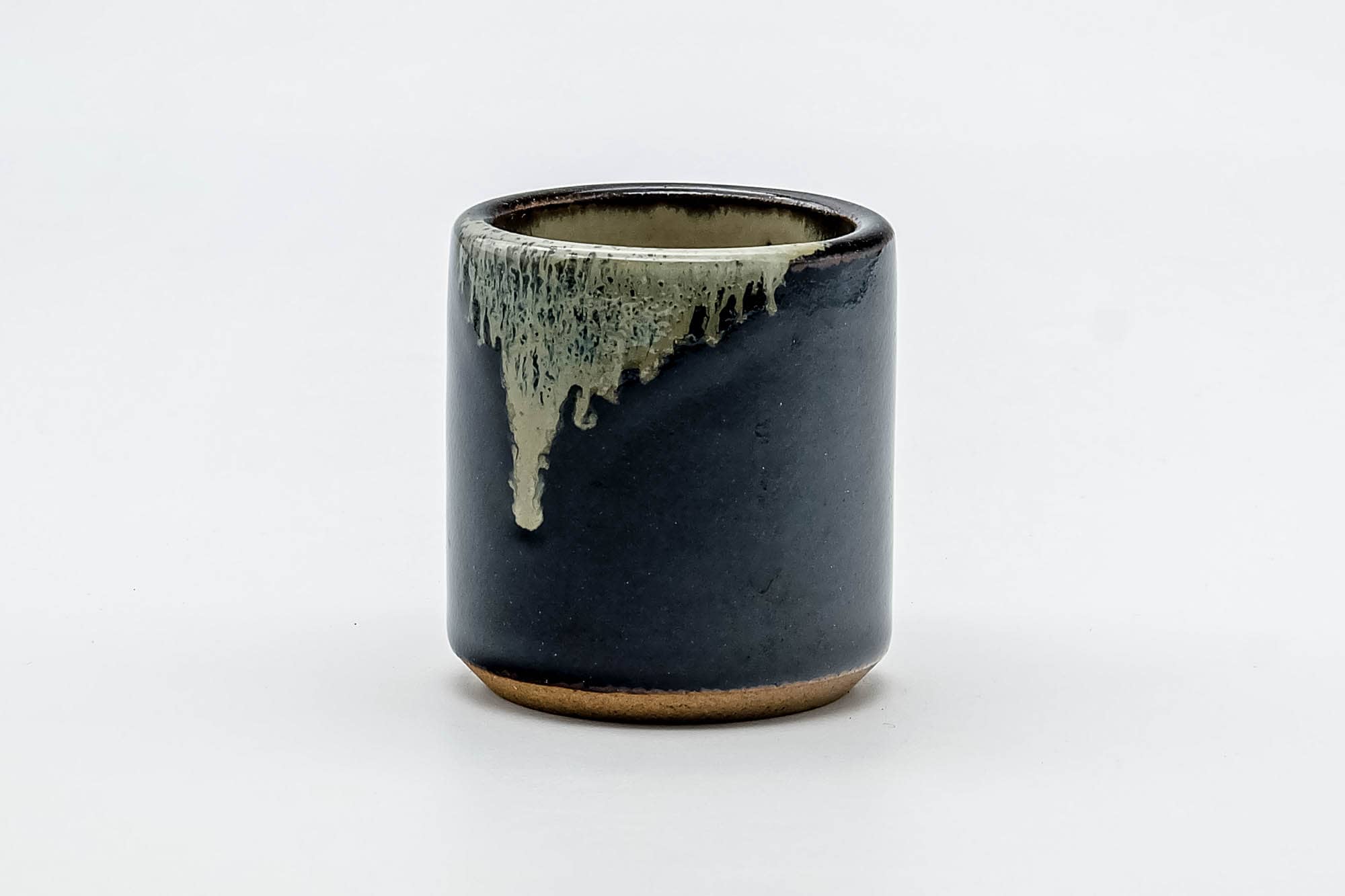 Japanese Teacup - Black Beige Drip-Glazed Ushirode Yunomi - 100ml