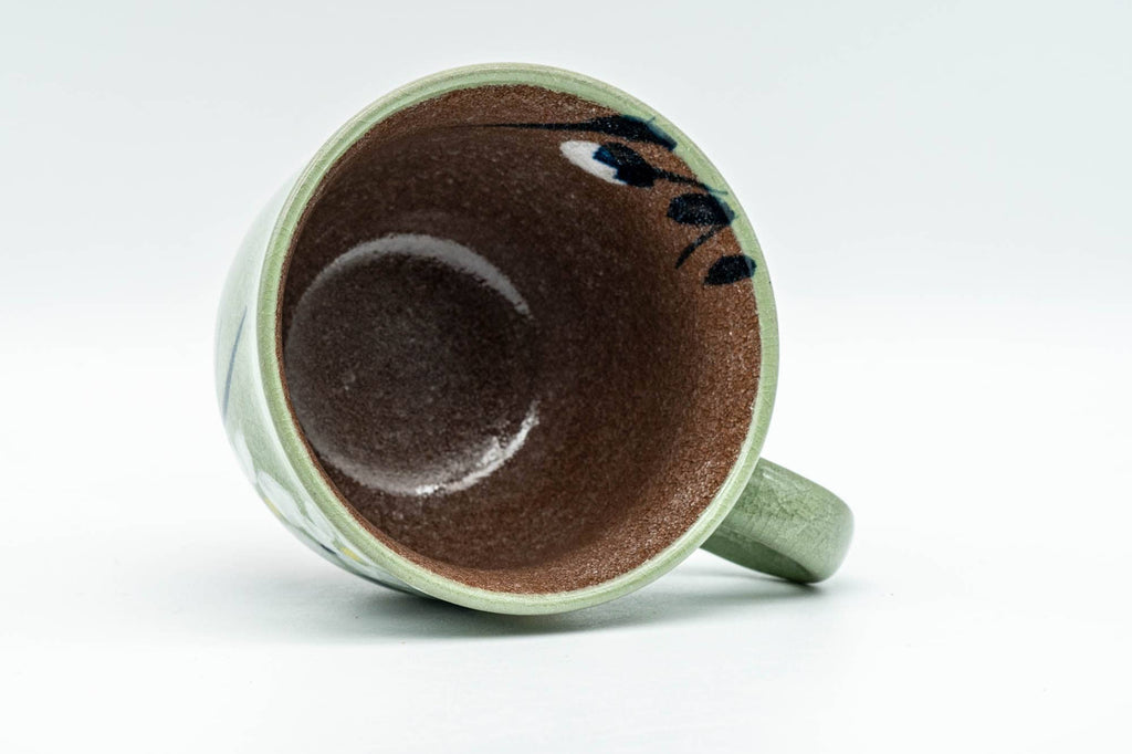 Japanese Teacup - Floral Green Celadon Ushirode Yunomi - 150ml