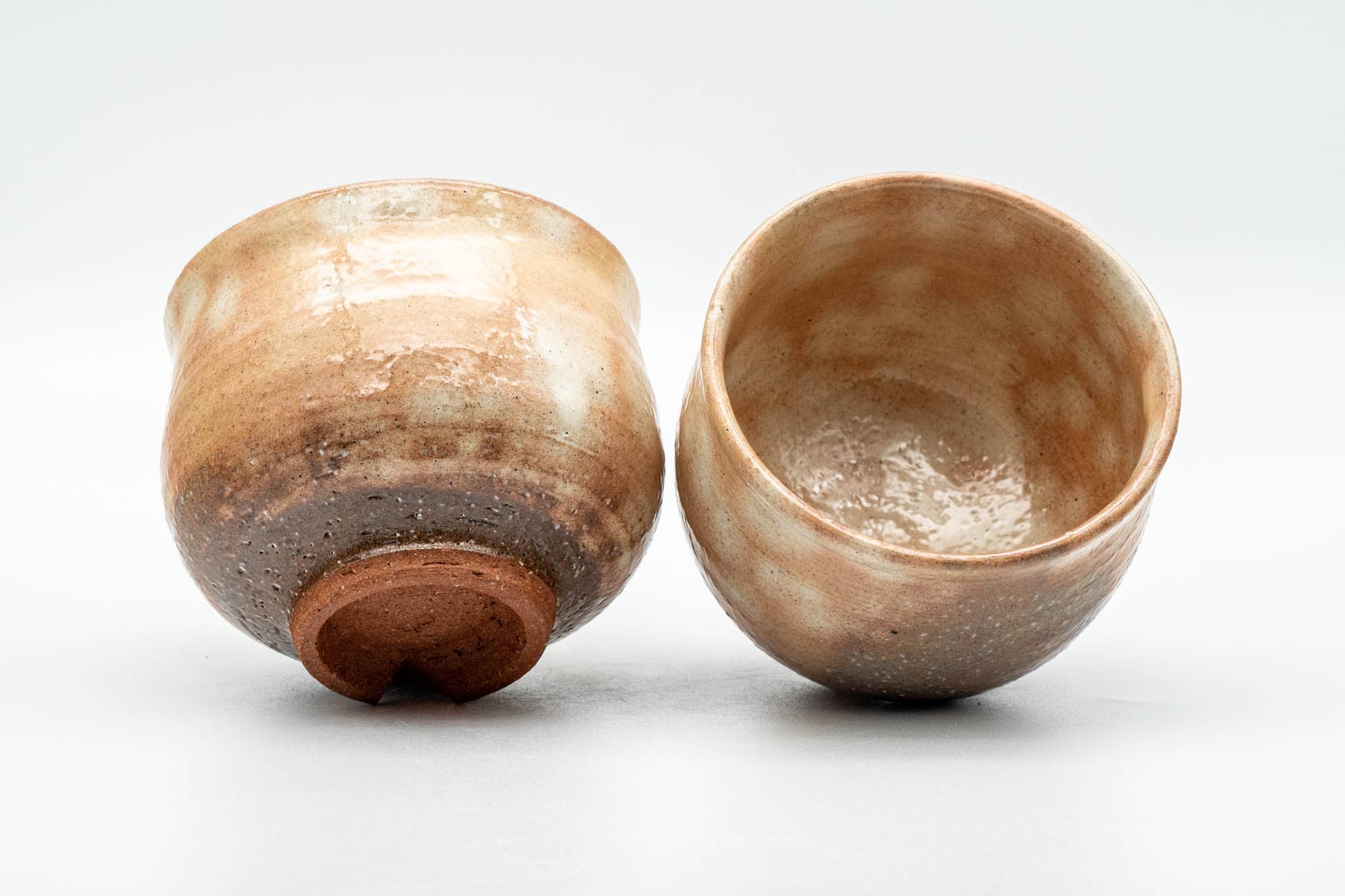 Japanese Teacups - Pair of Beige Brown Gohonte Hagi-yaki Yunomi - 180ml