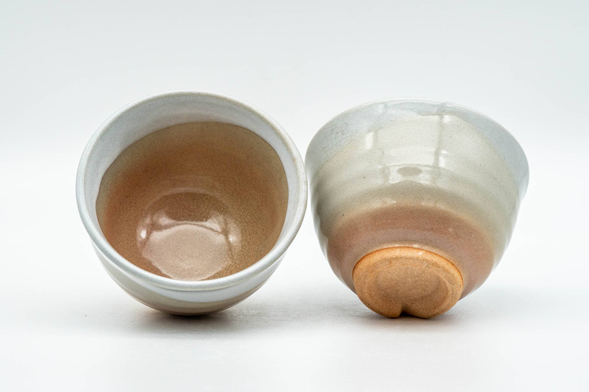 Japanese Teacups - Pair of Unique Beige White Glazed Hagi-yaki Yunomi - 120ml