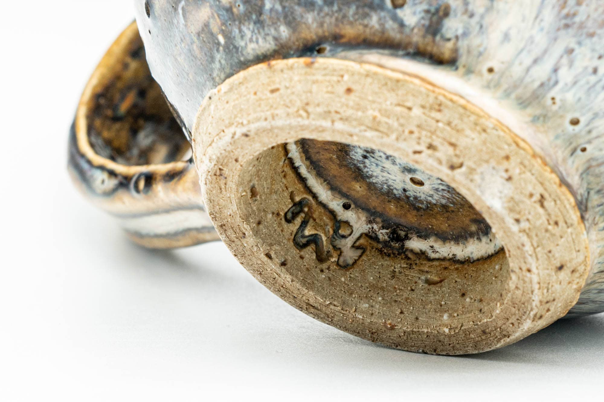 Japanese Teacup - Brown White Drip-Glazed Rear-Handled Ushirode Yunomi - 150ml