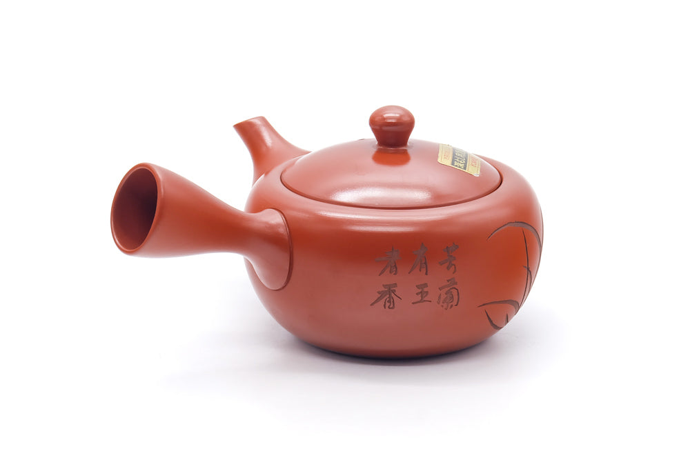 Japanese Kyusu - Long Grass Engraved Tokoname Mesh Teapot - 310ml