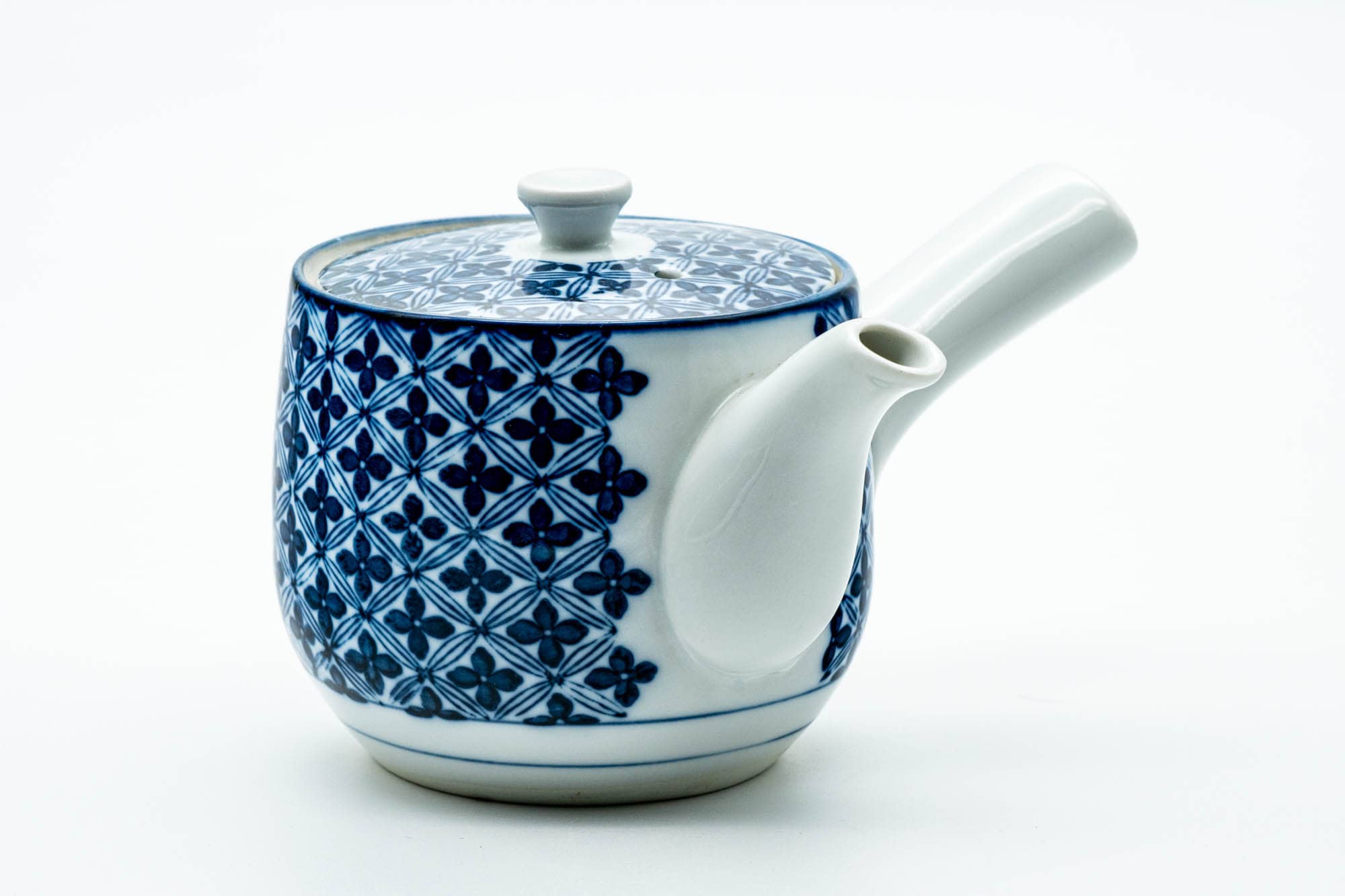 Japanese Kyusu - Blue Geometric Tessellated Arita-yaki Porcelain Teapot - 350ml