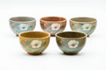 Japanese Teacups - Set of 5 Unique Floral Celadon Glazed Yunomi - 150ml